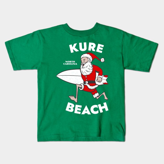 Kure Beach, NC Christmas Vacationing Skiing Santa Kids T-Shirt by Contentarama